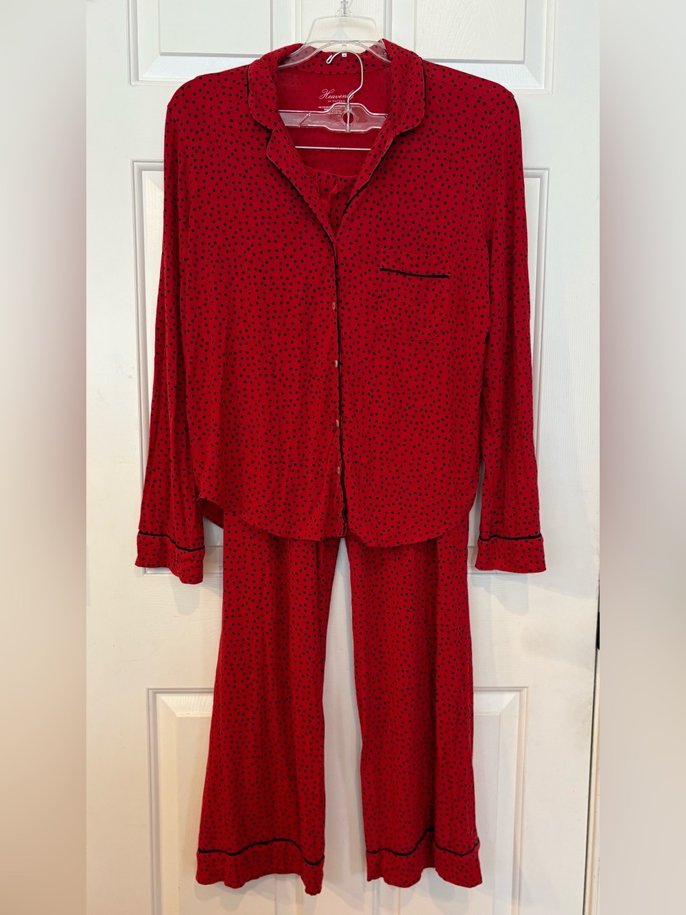 Victoria Secret Heavenly Pajama Set Red w/ Black Polka Dots Women's Medium